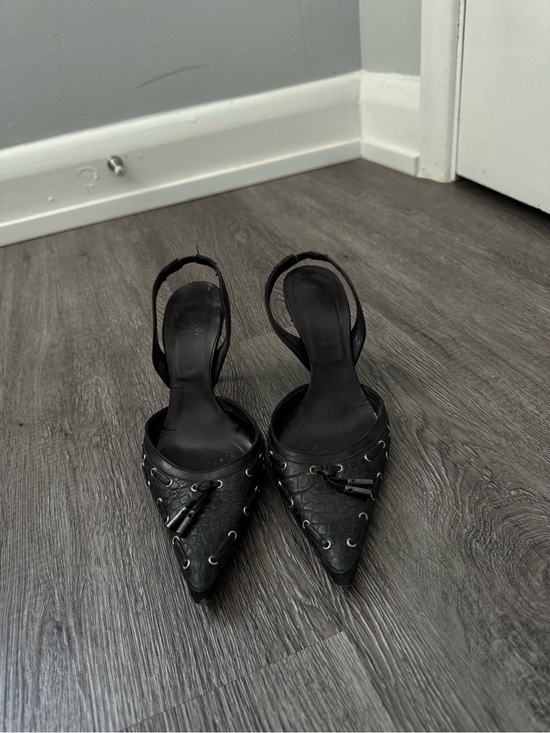 Versace Shoes - Versace Black Pointed Toe Slingback Heels with Lace-Up Detail